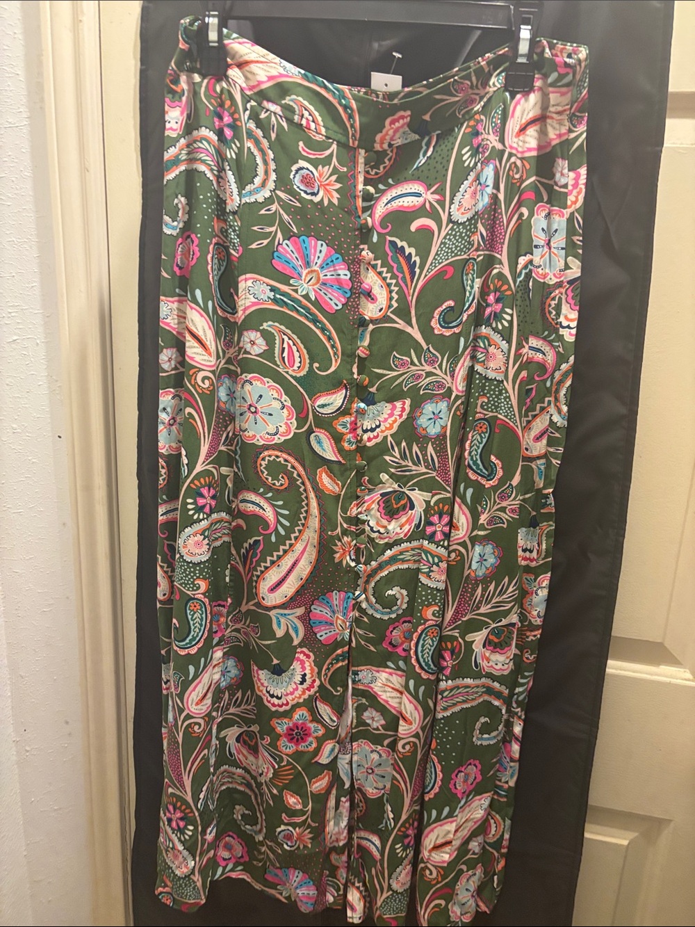 LOFT Olive Green Paisley-Print Maxi Skirt